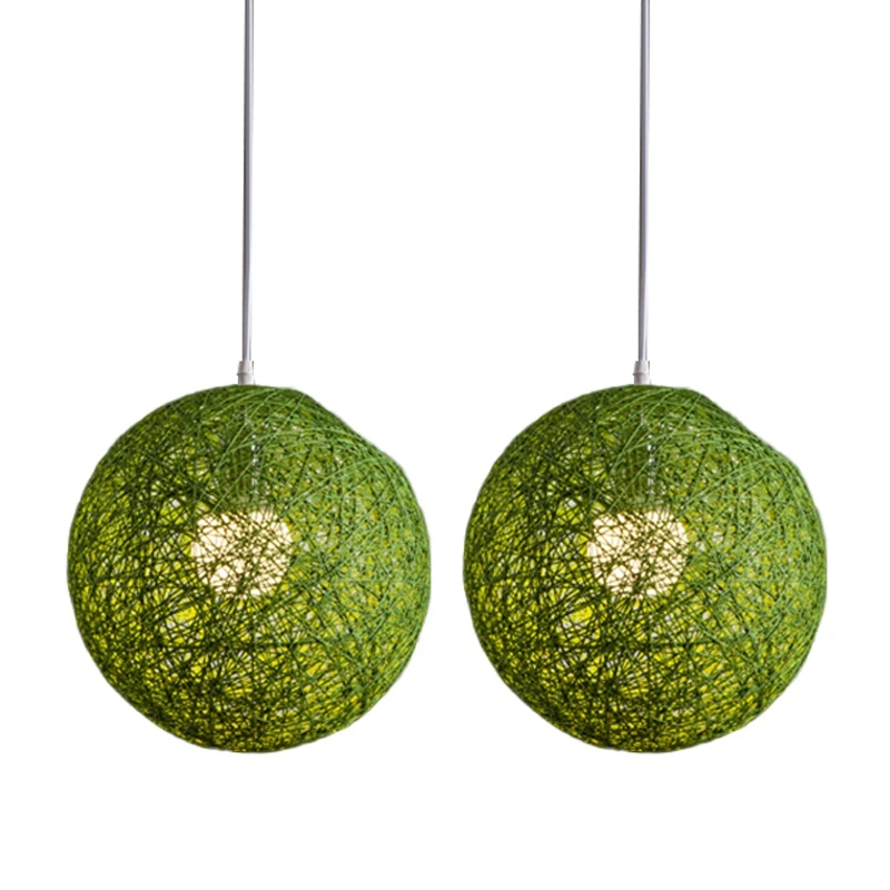 

2X Зеленая бамбуковая люстра, из ротанга и конопляного шара, индивидуальный креативный Сферический абажур из ротанга