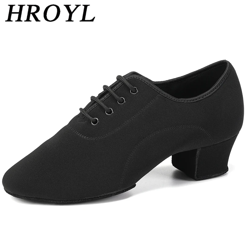 

HROYL Men's Latin Dance Shoes Split Sole Jazz Ballroom Shoes for Dancing Man Stretch Cloth Heel Height 4CM Dance Sneakers