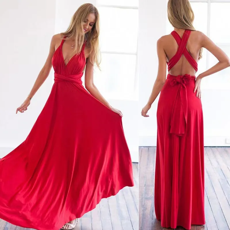 

Solid color diversity wearing sexy bandage red party dress long skirt