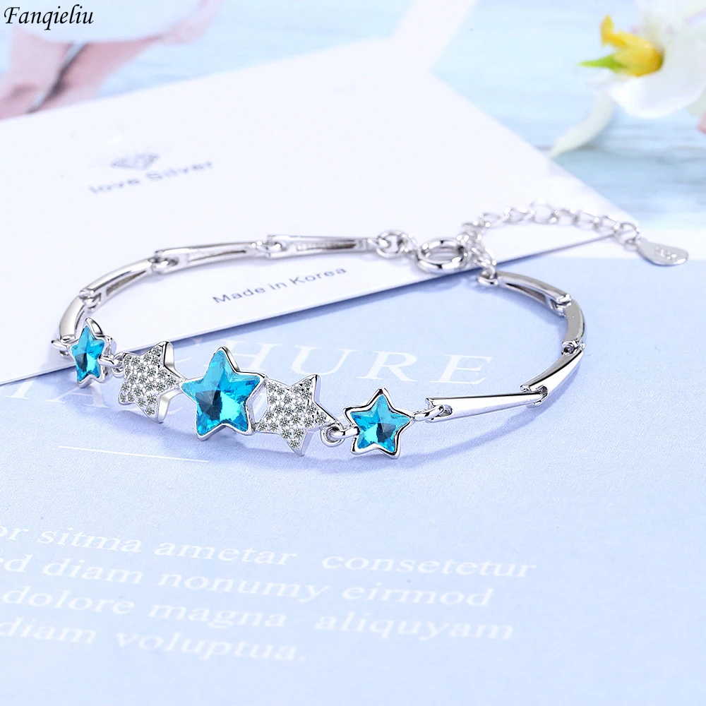 

Fanqieliu S925 Stamp Silver Color Crystal Star Extend Chain Bracelet For Women Trendy Jewelry Girl Gift New FQL22083