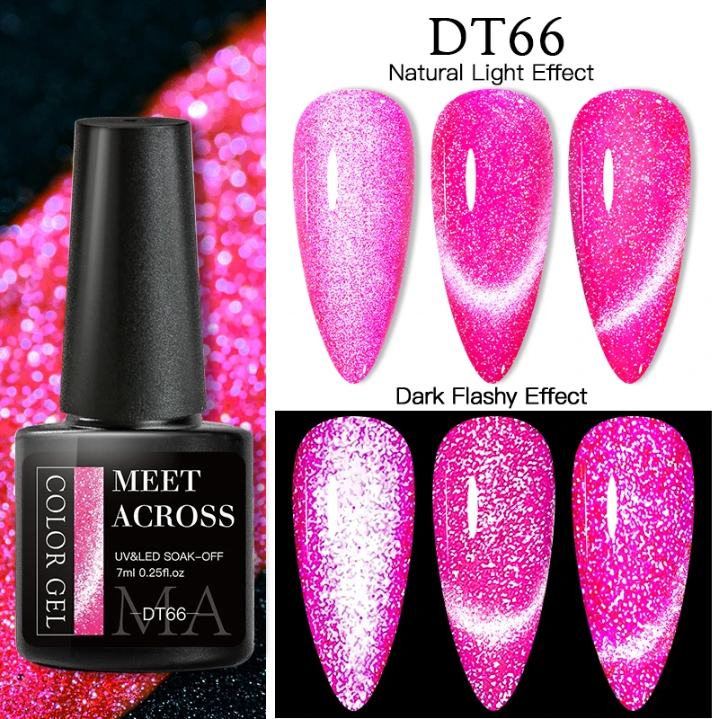 

MEET ACROSS 7ml Fluorescent Reflective Glitter Cat Magnetic Gel Neon Gel Nail Polish Semi Permanent Nail Art Glitter Gel Polish