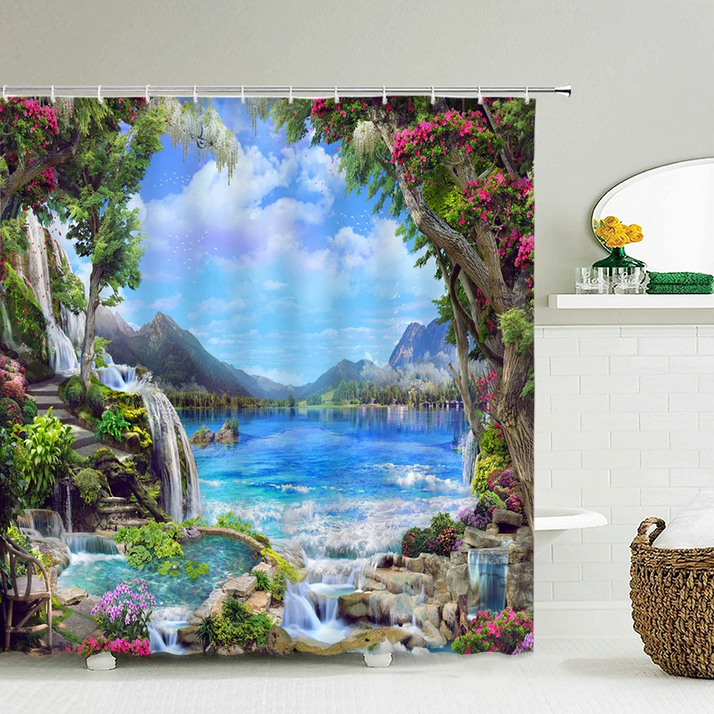 

Birch Tree Bathroom Flowering Tree Leaves Printed Shower Curtain Kitchen Waterproof Curtain Accessories Minimalist Home Decor