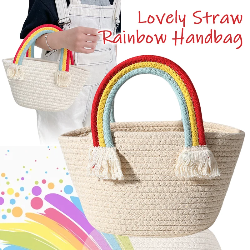 

Women's Handbag Rainbow Cloud Handmade Woven Bag Holiday Beach Grass Woven Cute Versatile Grass Minimalist Shoulder Bag New