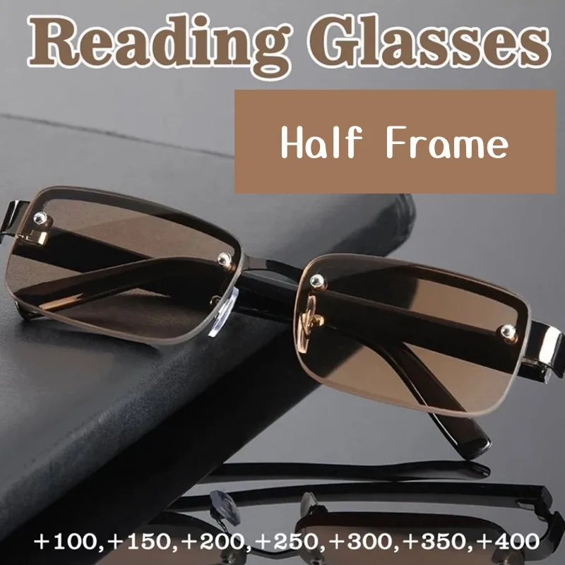 

Business Style Women Men's Reading Glasses Trendy New Natural Original Stone Eyeglasses Half Frame Square Presbyopia Eyewear