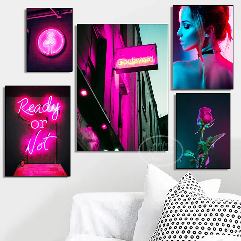 

Неоновая вывеска для сексуальных девушек, Постер в стиле панк, Картина на холсте, бульвар, картины для гостиной, бара, настенное искусство, Д...