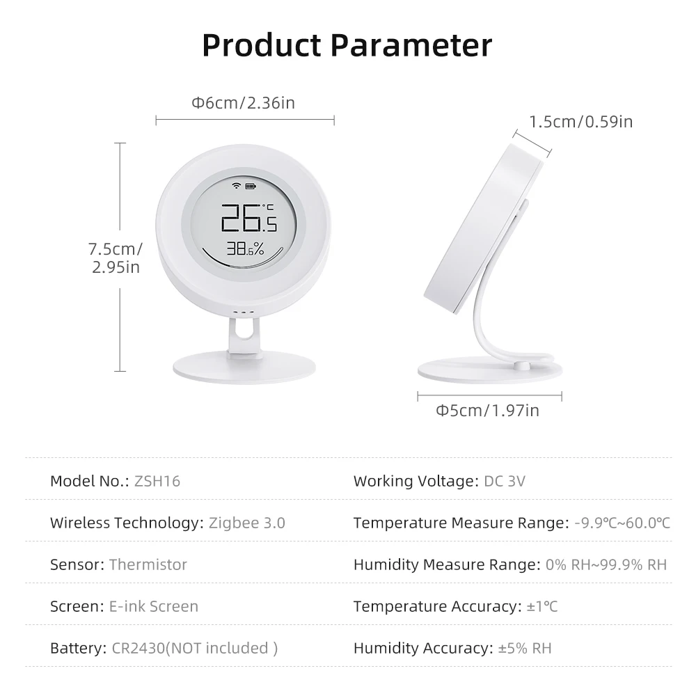 Умный датчик температуры и влажности AVATTO Tuya Zigbee контроллер с экраном E-ink для