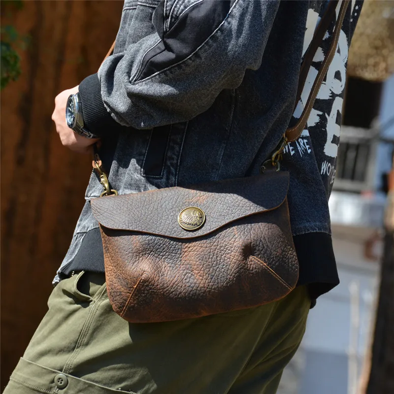 Retro fashion Crazy Horse cowhide man Brown hand hold package outside casual Top cowhide organizer work shoulder crossbody bag