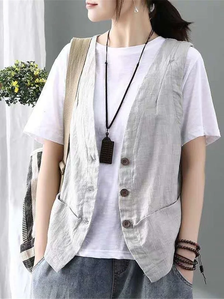 

Жилетка женская универсальная, элегантный жилет без рукавов в минималистическом стиле, однобортная верхняя одежда в стиле ретро, для отдыха, лето