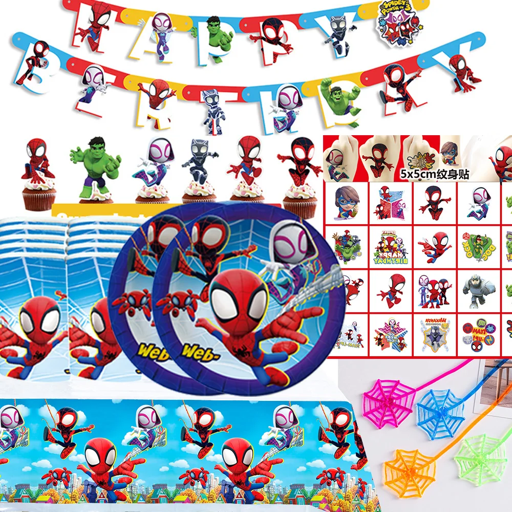 

Spidey And His Amazing Friends Party Decoration Boy Birthday Spiderman Disposable Tableware Paper Plates Balloons Baby Shower