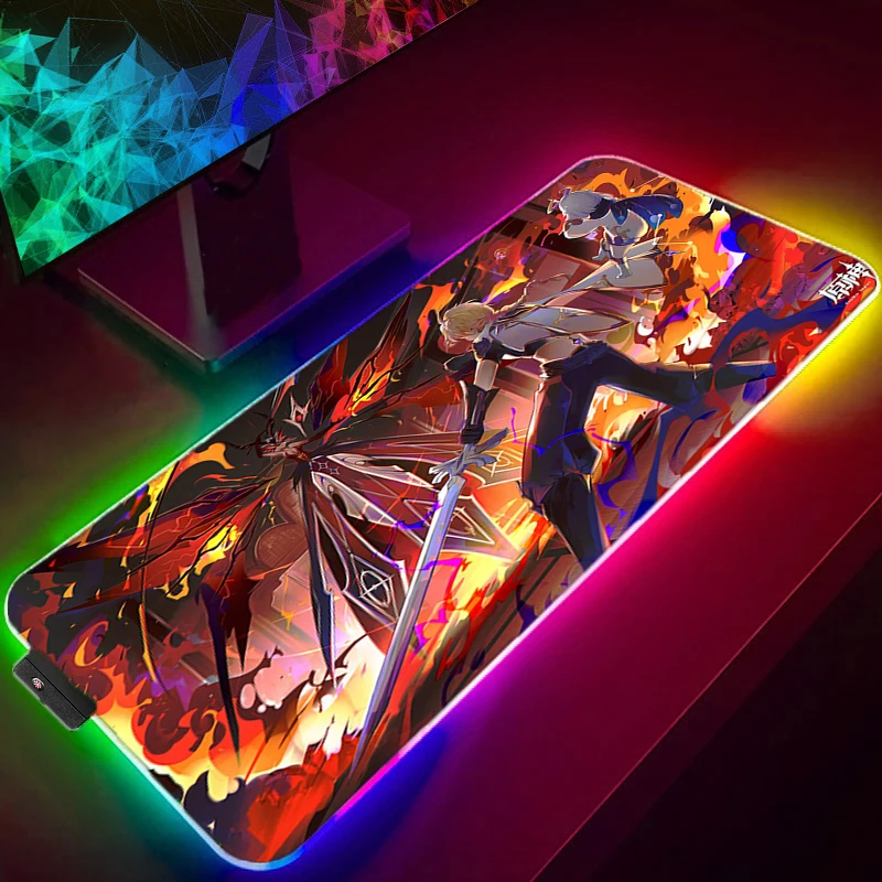 

Игровой коврик для мыши Genshin Impact со светодиодный Ной подсветкой, RGB люминесцентный коврик для мыши 900X400, аксессуары, милый игровой большой Настольный коврик, коврик для мыши ПК