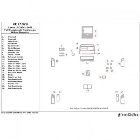 Накладки салона под дерево карбон алюминий для Lexus LS 2004-2006. Комплект L1079. - купить