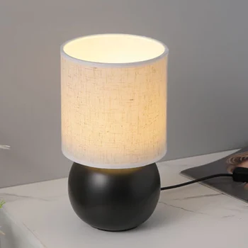 Fabric Shade LED Table Lamp Bedroom Bedside  Fimmable Lamp Living Room Modern Desk Study Night Light Home Decor Ceramic Light 3