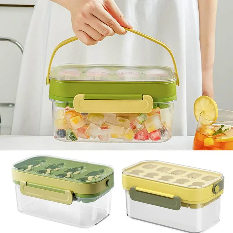 

Ice Molds Multi-functional Ice Cube Tray With Lid And Bin Double Layer Design Ice Freezer Container For Kitchen Accessories