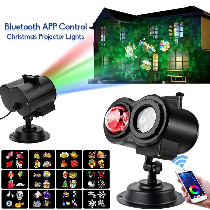 Bluetooth APP Control Smart Lamp Christmas Disco LED Lights 16 Pattern Projector Lamp Wtih 10 Colorful Water Party Decoration