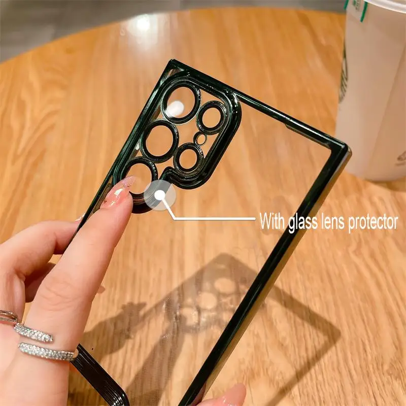 Luxury Plating Transparent Case For Samsung Galaxy Note 20 Ultra 10 Plus Note20 Pro 5g Camera Protector Logo Hole Silicone Cover