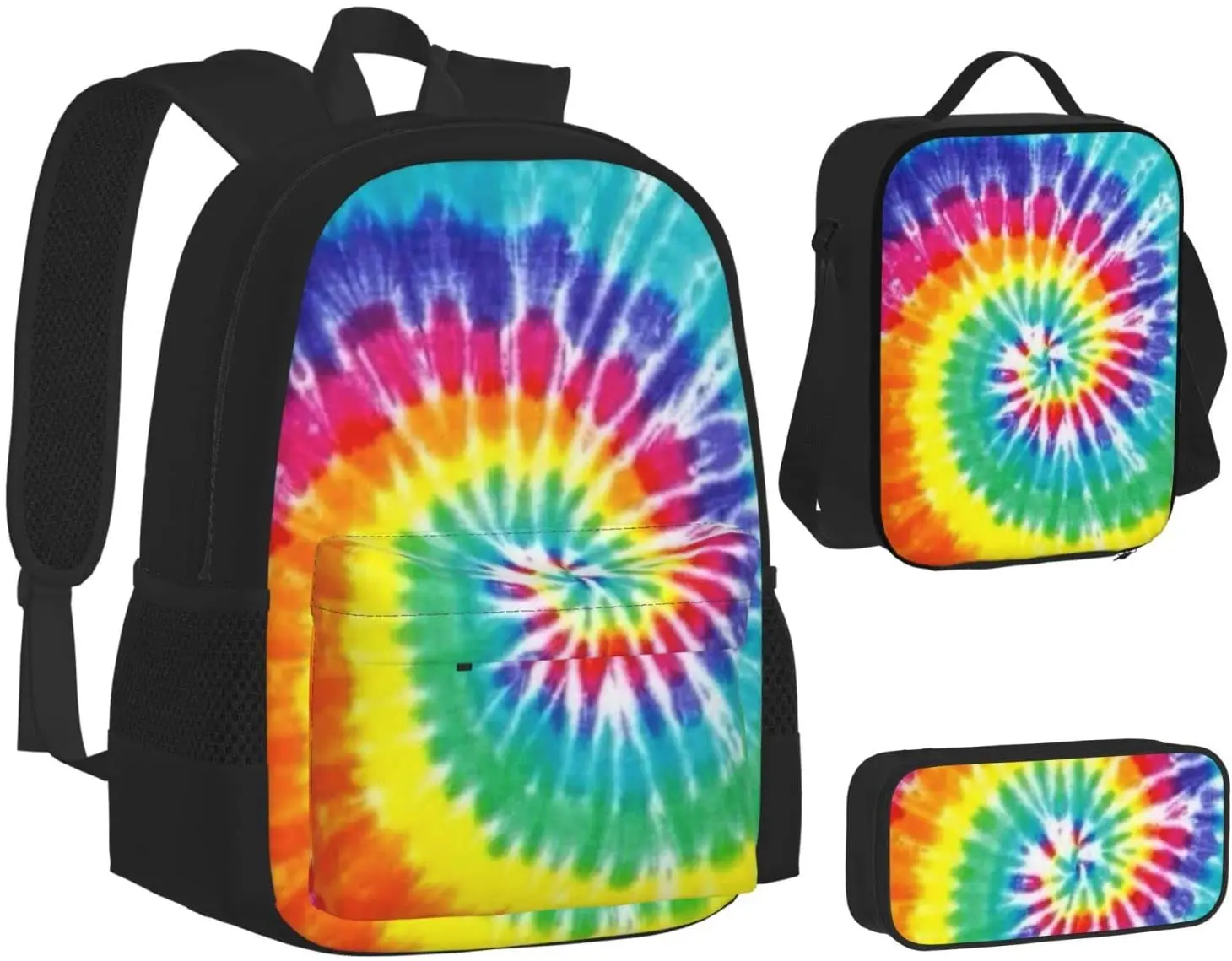 Kids School Backpack Tie Dye Schoolbag Travel Bag Casual Daypack Lunch Bag Pencil Case for Boys Teens Girls 3pcs Sets