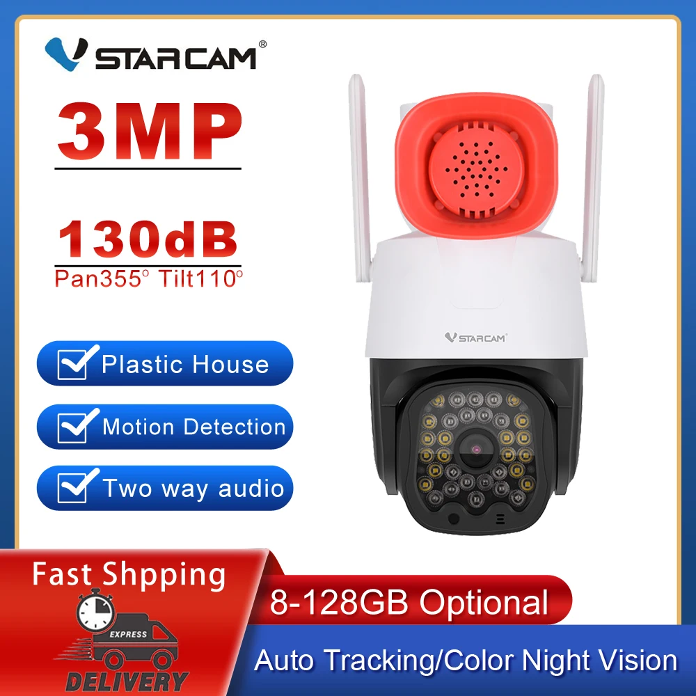 

Vstarcam 3MP Outdoor IP Camera 4inch Trumpet Two Way Audio Security WiFi Camera Full Color Night Vision Waterproof Detection Cam