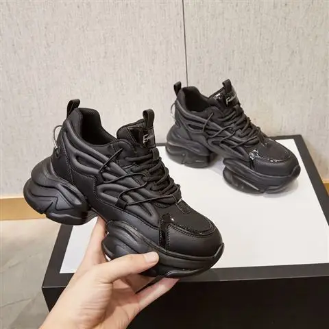 Authentic Leather Clunky Sneakers Women's 2022 Autumn New Raise The Bottom Small People Show Feet Small Platform Shoes