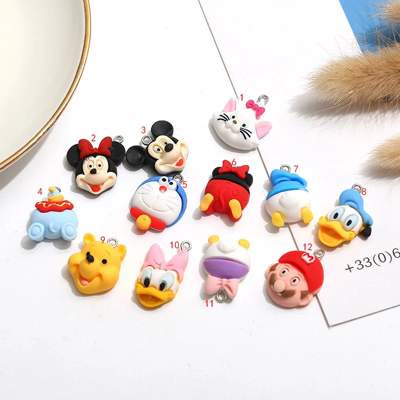 20PCS Disney Cartoon Simulation Character Mickey Minnie Resin Pendant DIY Jewelry Accessories Earrings Bag Bag Keychain Pendant