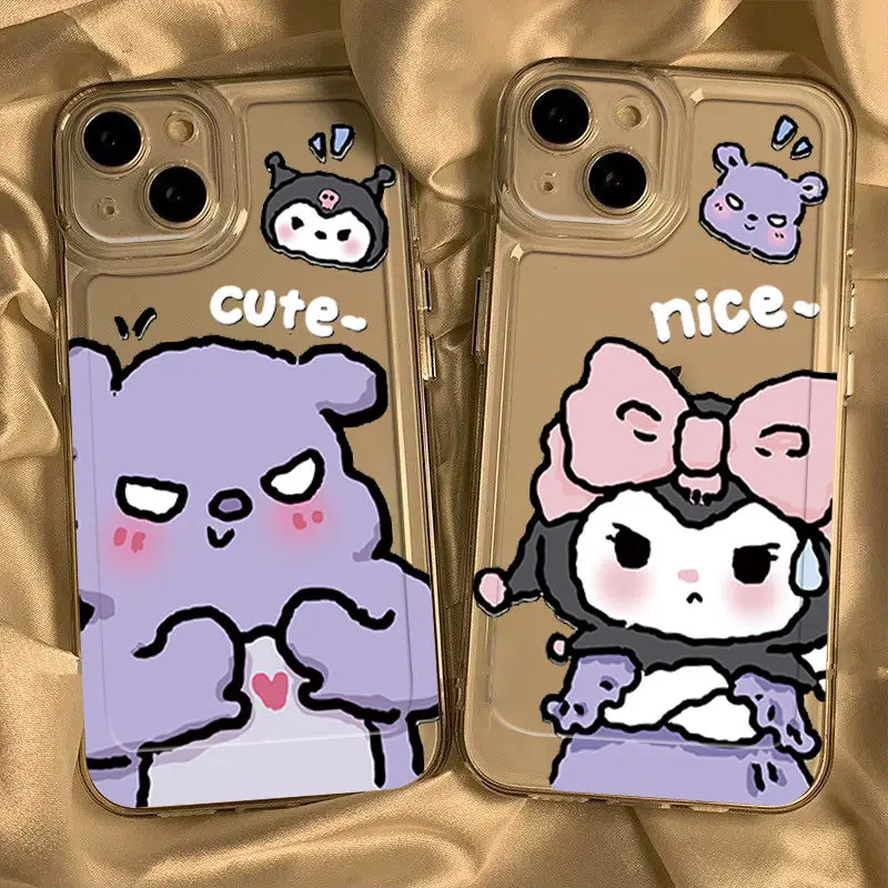 

Cute Sanrio Mobile Phone Case Iphone 14Pro Max Soft Adhesive Dirt Resistance Kawaii Kuromi Anti-Drop Shockproof Gril Back Cover