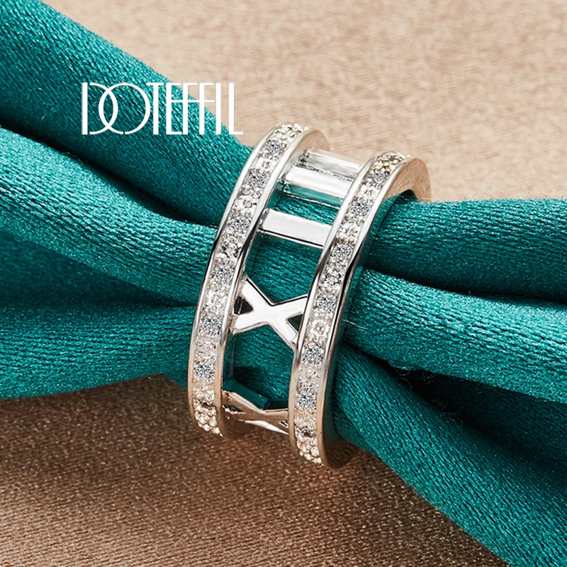 Кольцо DOTEFFIL из стерлингового серебра 925 пробы с римскими цифрами и фианитами