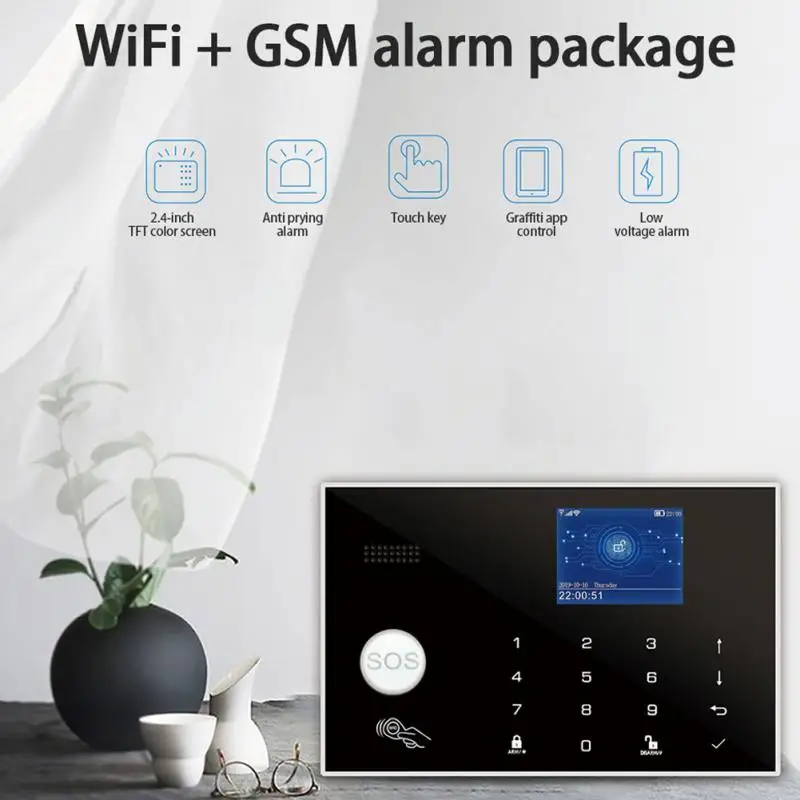Abuess Wifi GSM Alarm System 433MHz Home Anti-theft Security Alarm Detector RFID Touch Keyboard Temperature Humidity Alexa enlarge