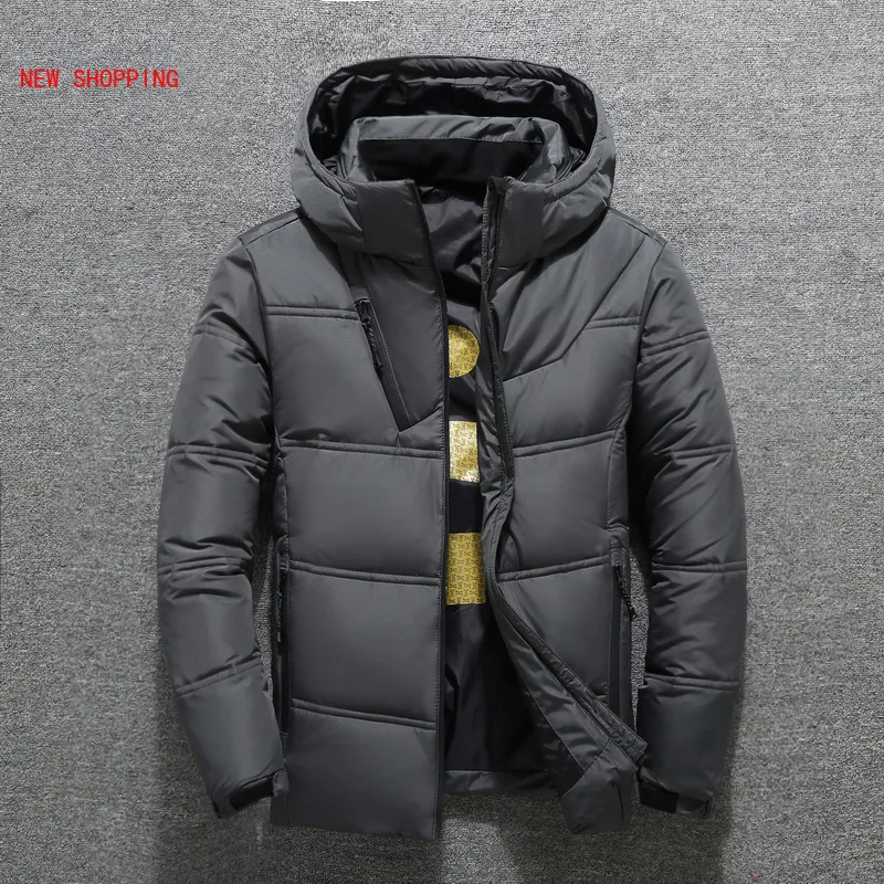 Quality Brand Men Down Jacket Slim Thick Warm Solid Color Hooded Outdoor Coats Fashion Casual Down Jackets Male Outwear black