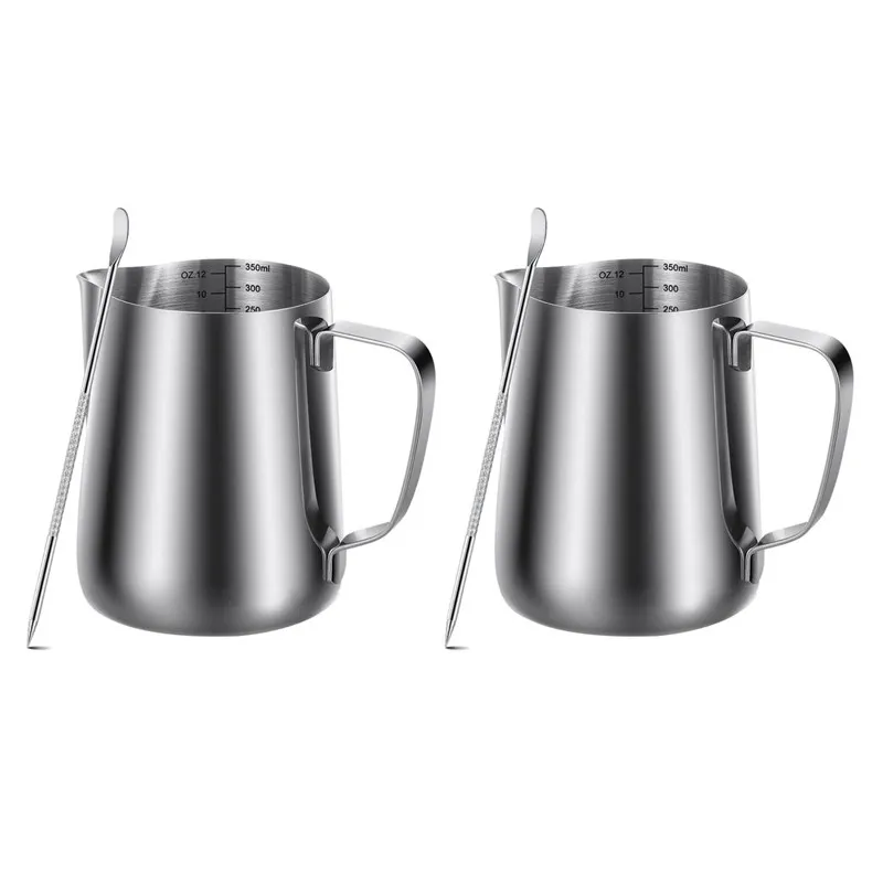 

2X Milk Frothing Pitcher 350Ml (12Oz)Steaming Pitchers Milk Coffee Cappuccino Latte Art Barista Steam Pitchers Milk Cup