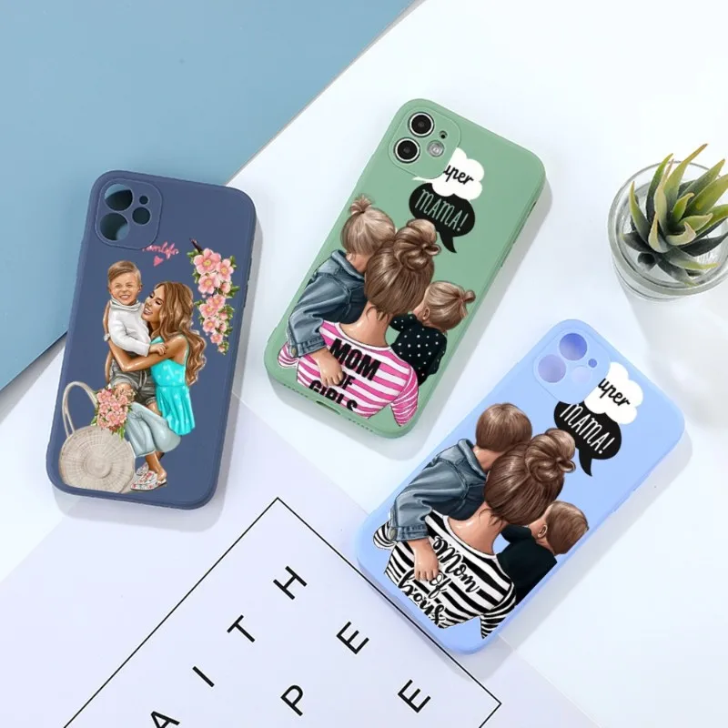 

Чехол для телефона Baby Mama Super Mom Girl для IPhone 11 12 13 Pro Max X XR XSMax 6 6S 7 8 Plus, Мягкий Квадратный цветной чехол для телефона