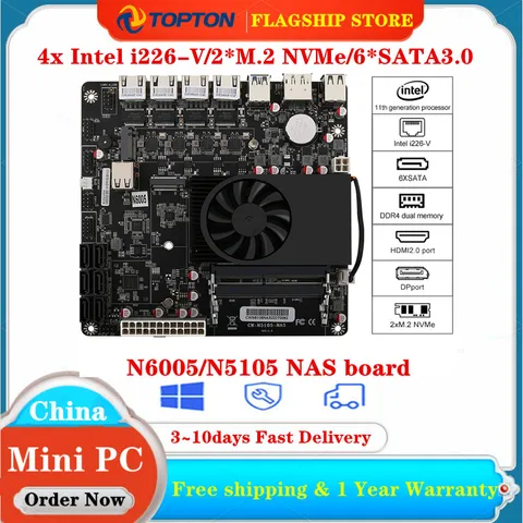 Pentium N6005 Industrial Mini ITX NAS материнская плата 4x Intel i226-V LAN 2 * M.2 NVMe 6 * SATA3.0 2 * DDR4 DP1.4 HDMI2.0 брандмауэр маршрутизация