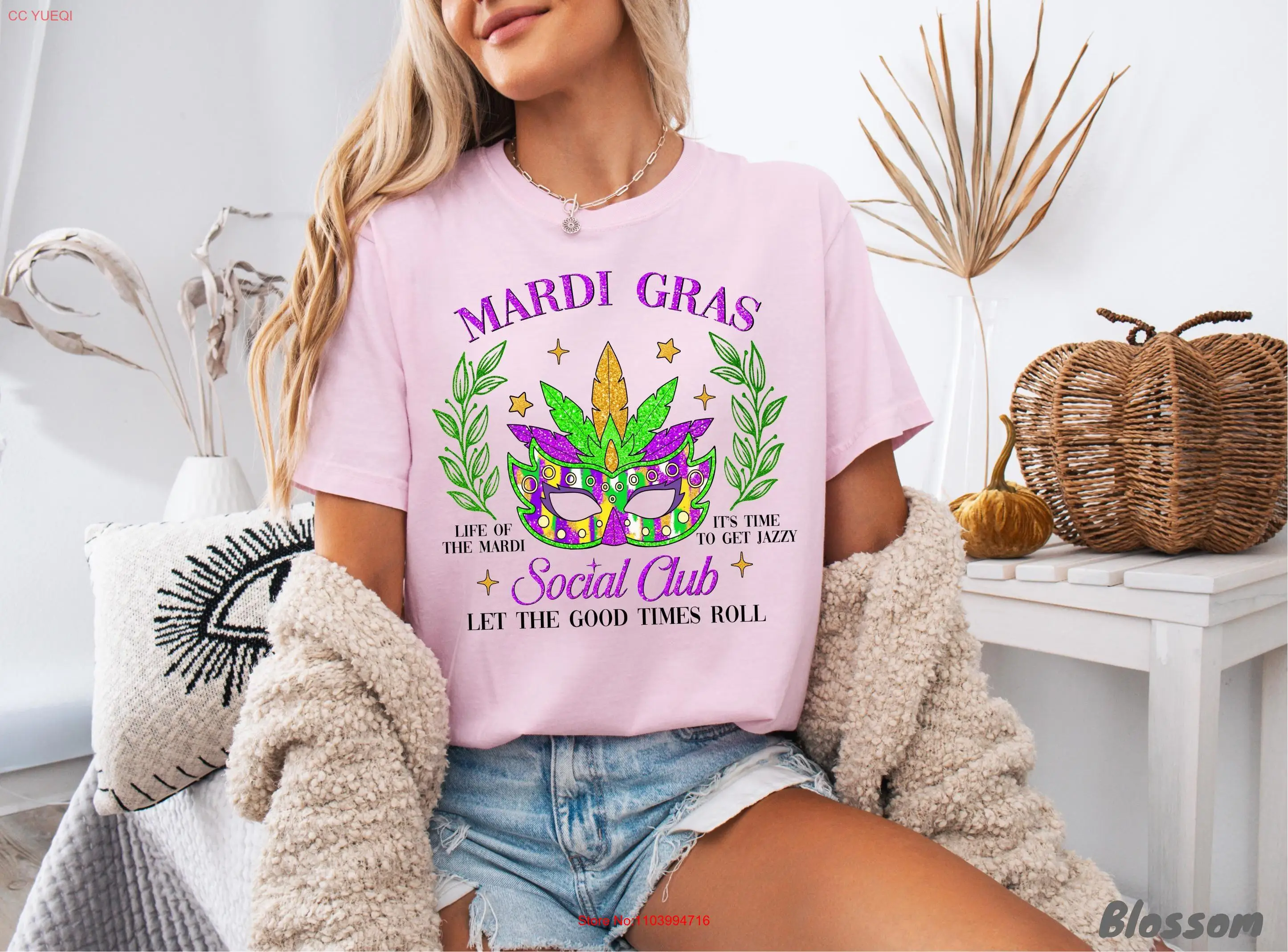Футболка с блестящим принтом Mardi Gras Party Mask Comfort Colors Oversized Fat Tuesday длинными или