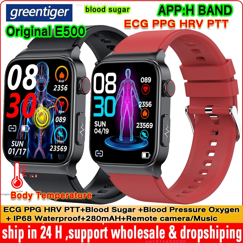 

Original E500 Smart Watch Men ECG PPG HRV PTT Blood Glucose Sugar Blood Pressure Oxygen Body Temperature Monitor IP68 Smartwatch