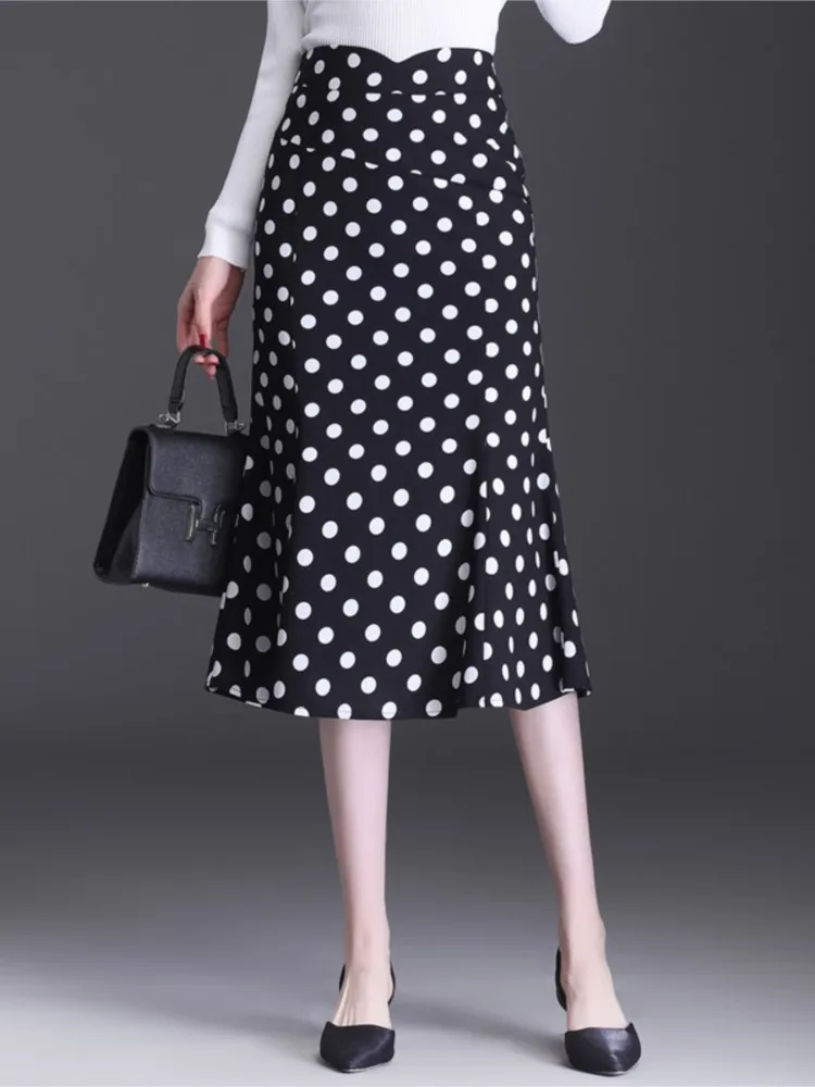 

New Women Polka Dot Package Skirt Spring Autumn High-waisted Slim Fishtail Skirt Temperament Casual Commute Skirt