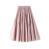 white vintage all match a line skirt women 2022 new ruffles mid calf high waist soft skirts female midi long slim skirt