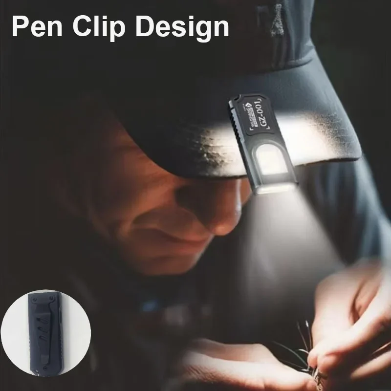 Фото Мощный мини-фонарик COB LED на брелоке, перезаряжаемый через USB-C, водонепроницаемый, для кемпинга, прогулок, карманный фонарь №4