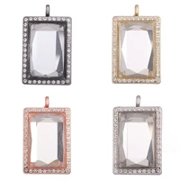 10pcs square rhinestone inlaid gemstone type floating locket alloy pendant charms jewelry making necklace keychain for women men