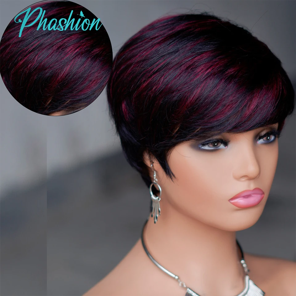 Phashion цветной T1B/27/30/99J парик из человеческих волос с челкой Короткий прямой