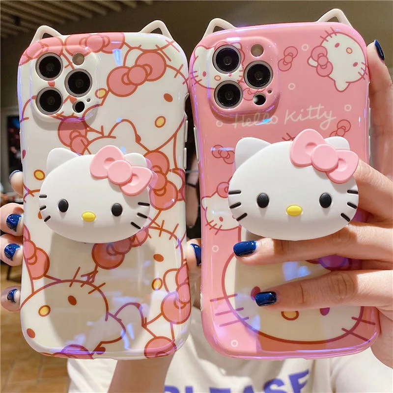

Cute pink Hello Kitty with stand Phone Cases For iPhone 14 13 12 11 Pro Max XR XS MAX 14promax Back Cover