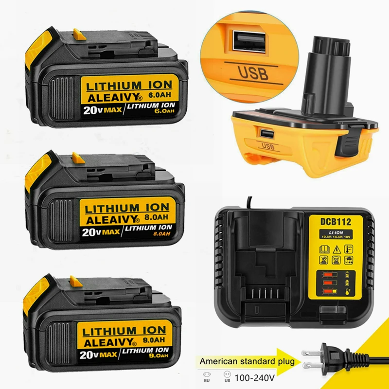 

Новый литиевый аккумулятор 18 в 6 Ач для электроинструментов DeWalt DCB184 DCB200, набор перезаряжаемых электрических инструментов 20 в Max xr 18 в 18 в 9000 мАч