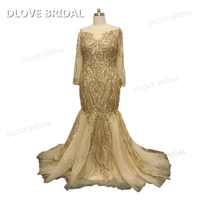 gold wedding dress plus size long sleeves bridal gown custom made sequined lace dresses real photos