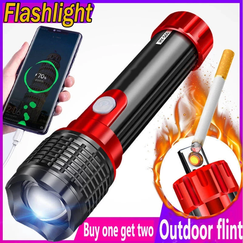 

High power led flashlights 10W USB Rechargeable Zoom Torch Portable Ignition Zoomable Flashlight for Camping Hunting Fishing