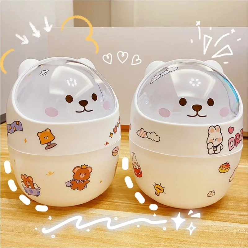 

Cartoon Waste Bin Desktop Mini Trash Can Car Garbage Storage Basket Portable Household Table Sundries Office Supplies for Indoor