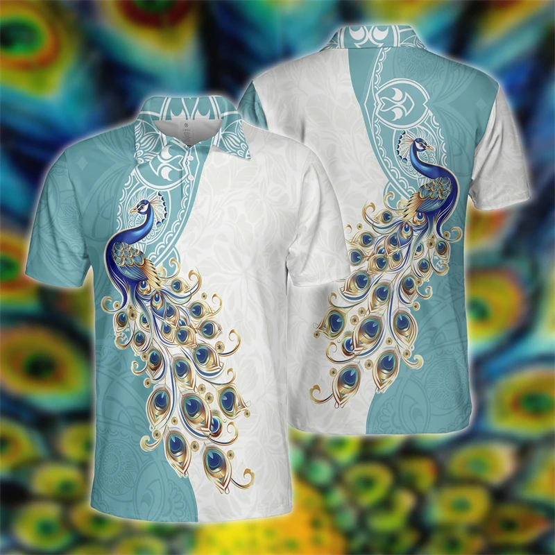 Рубашка-поло унисекс с 3D-принтом павлина Ослепительная