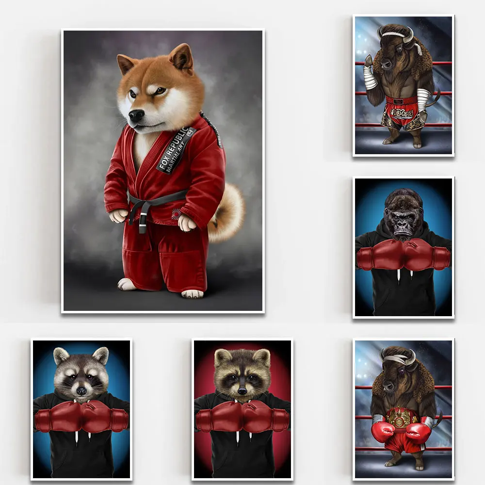 

Modern Animals Art Posters And Prints Wall Art Canvas Boxing Gloves Painting Animal Boxers Pictures For Living Room Home Decor