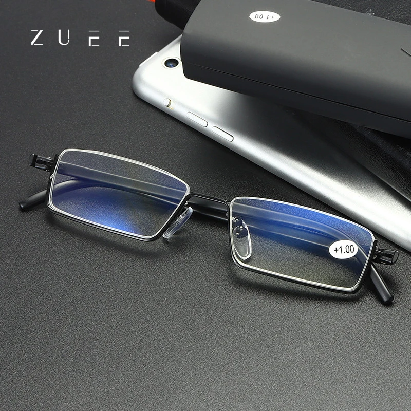 

ZUEE Metal Anti-Blue Light Reading Glasses Men Half Frame Prescription Eyeglasses Male TR90 Eyewear With Case óculos