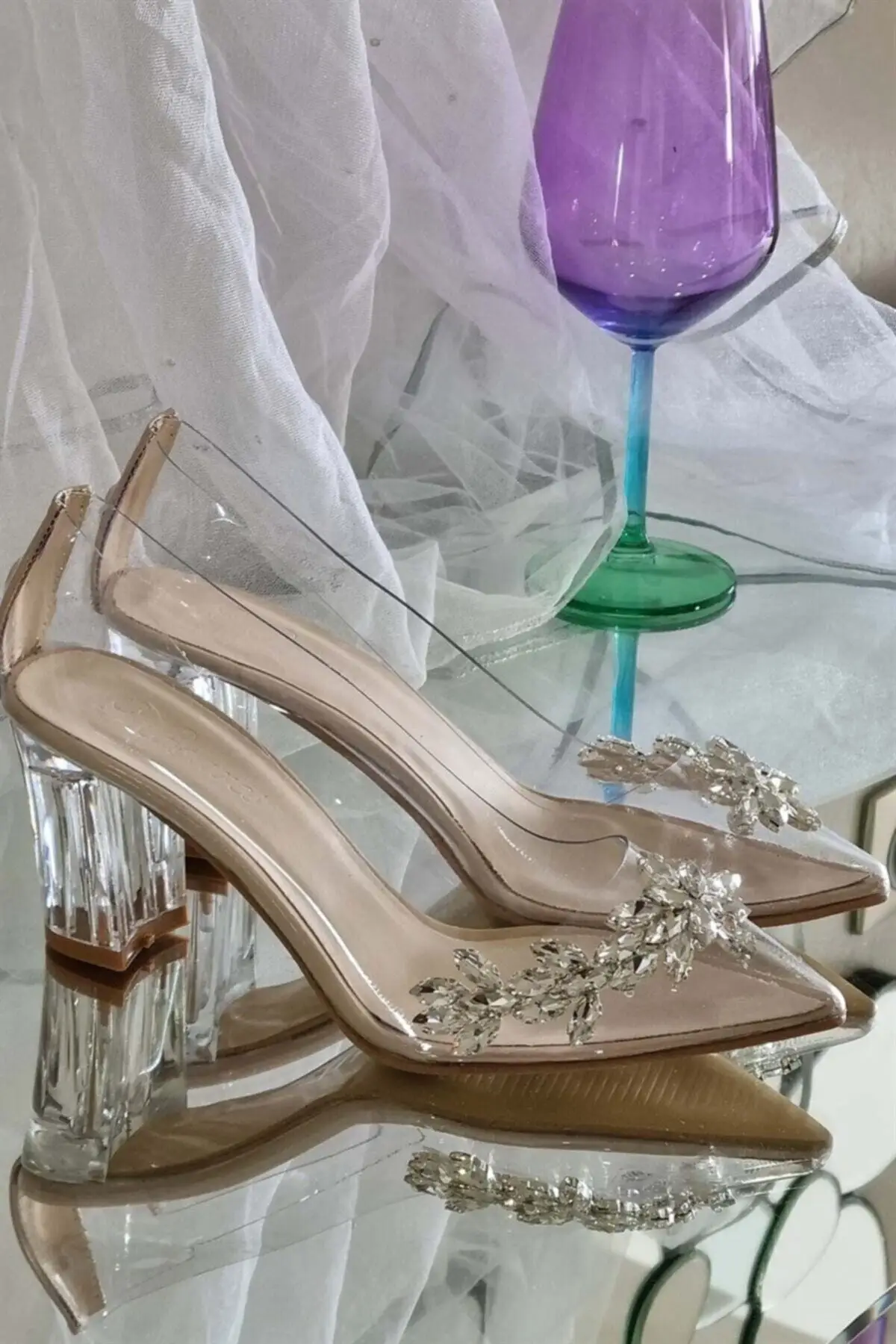 

Cleo transparent stony women heels shoes skin KCR1035