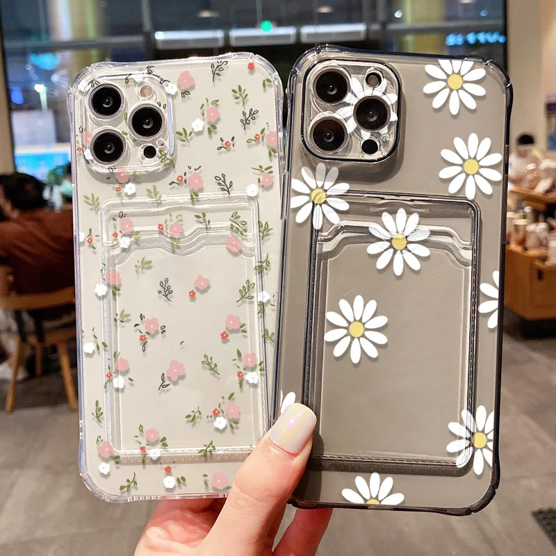 Фото Прозрачный чехол для телефона с цветочным узором для Xiaomi Redmi Note 13 12 11 9 10 Pro 11S 10S funda Redmi 14C 13C 10C 12C, чехол-держатель для сумки-кошелька с картой №3