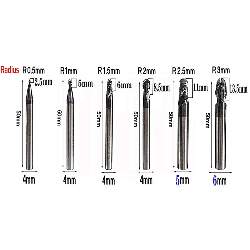 

0.5 1 1.5 2 2.5 3 Bulb Nose Carbide End Mill Set CNC Cutting Milling Cutter Milling Cutter 2 Groove Spiral Milling Tool