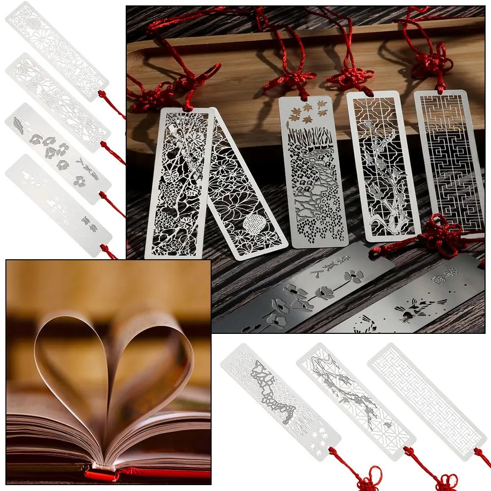 

Metal School Chinese Style Hollow Kids Students Gift Metal Bookmarks Stainless Steel Bookmarks Red Knot