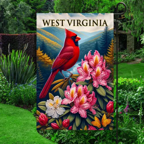 Кардина Западной Вирджинии и цветочный флаг Рододерн Садовый - дома